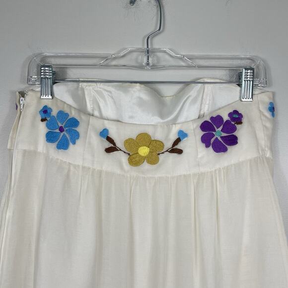 Tibi New York Strapless Mini Dress Women's Size 8 Ivory Silk Cotton Embroidered - Picture 6 of 14